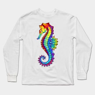 Rainbow Polygonal Seahorse Long Sleeve T-Shirt